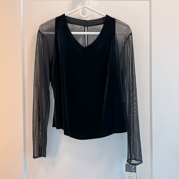 MSK Velvet Black Sheer Sleeve Blouse - Picture 1 of 6